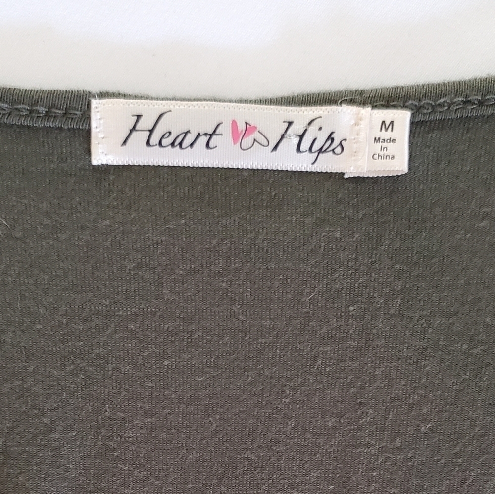 Heart Hips Long Sleeve Olive Green V-neck Midi Wrap Dress Flared Skirt Size M - Picture 3 of 6